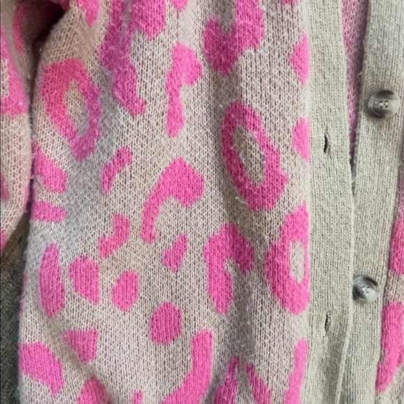Jodifl pink and tan sweater material button up cardigan. - Picture 2 of 4